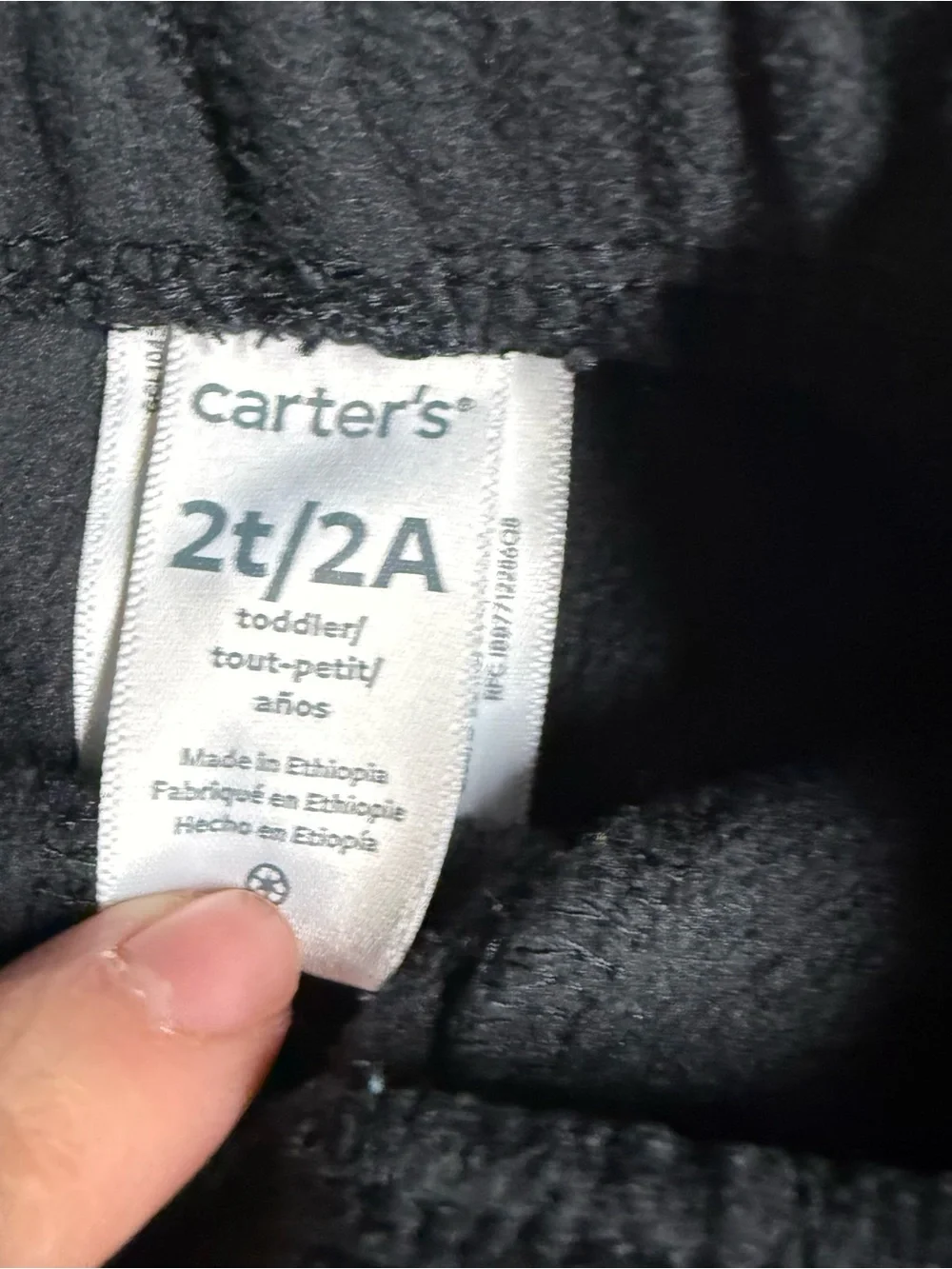 Carter’s Unisex Toddlers Black Fleece Jogger Pants - Cozy Elastic Waist 2T EUC